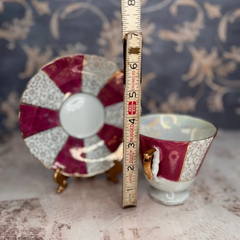 Vintage Napcoware Japan Lusterware Teacup Saucer Magenta Gold